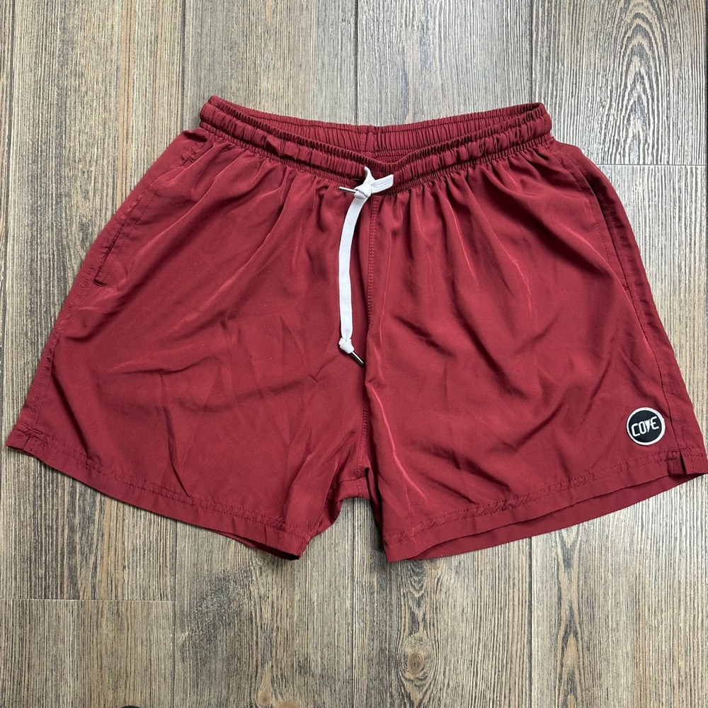 Cove Men's Athletic Shorts in Burgundy with White Drawstring